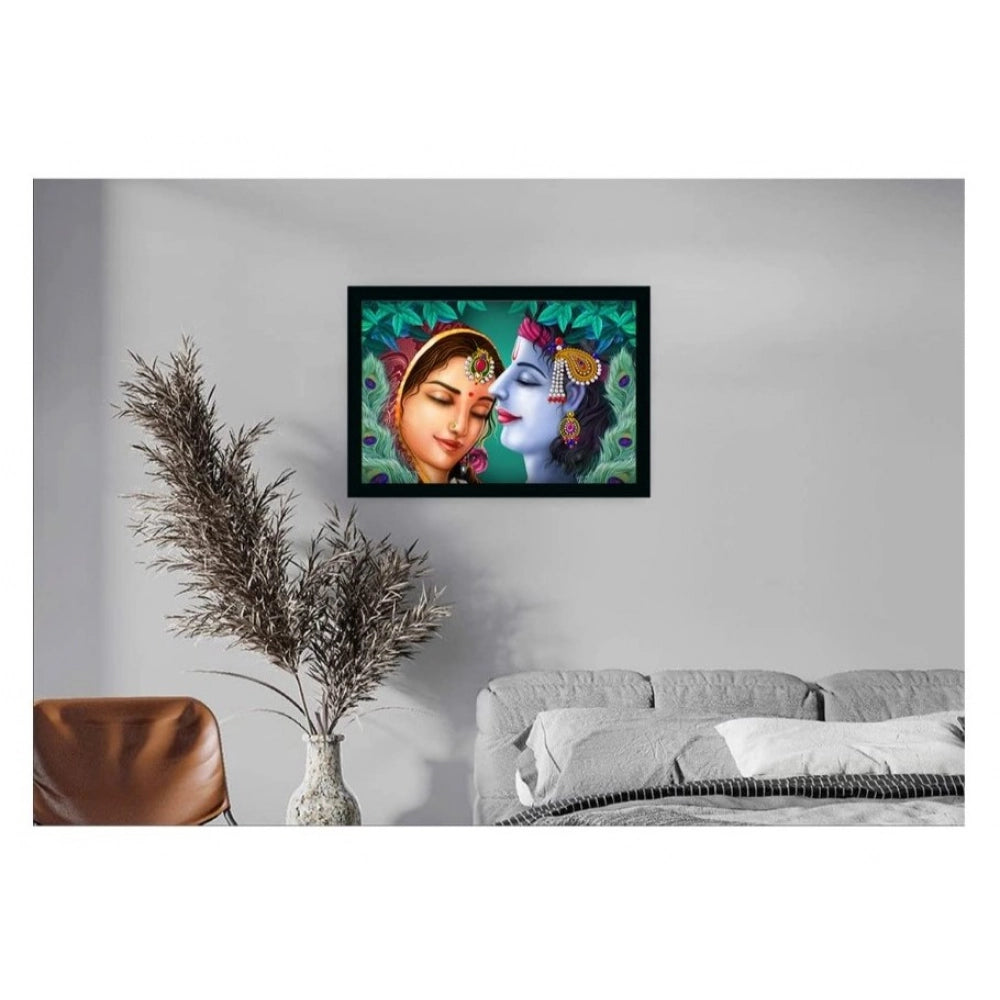 Multicolor vinyl sparkle-coated Radha Krishna painting with water-resistant synthetic frame (14x20 inches)
