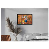 Radha Krishna Painting with Synthetic Photo Frame (Multicolor)