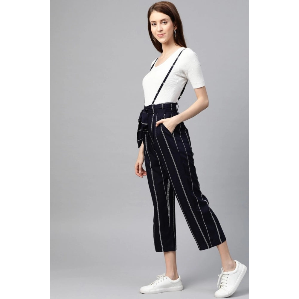 Blue striped rayon dungaree for women's casual wear