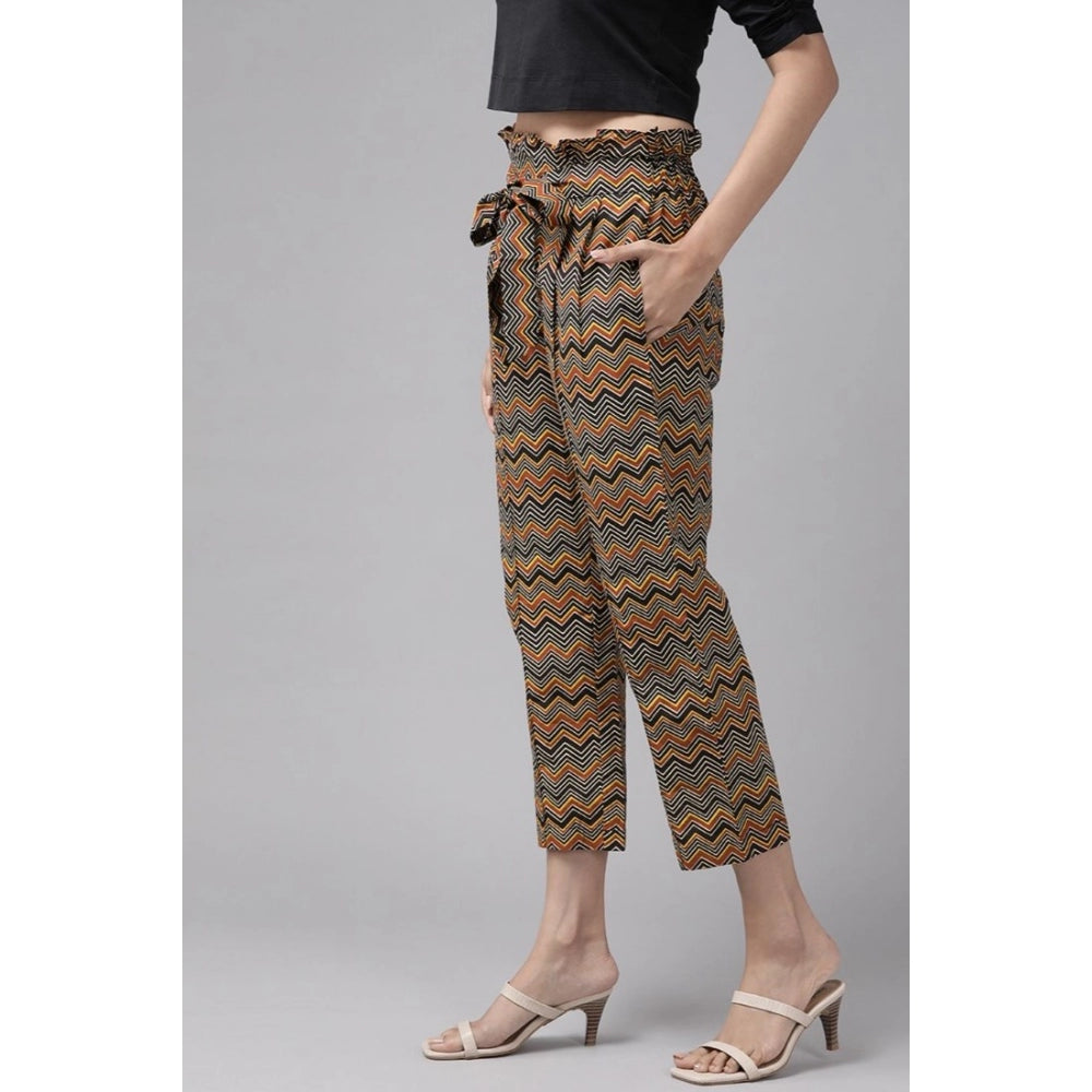 MultiColor printed cotton trouser pant for women, casual length ankle style on mannequin