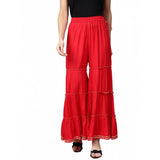Red solid rayon sharara for women - mid-rise casual wear