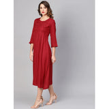 Maroon rayon Dobby dress with short sleeves