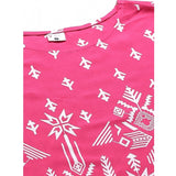Pink printed rayon women's casual pajama set, short sleeves on display