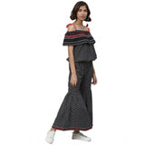 Black, cotton, casual dress with shoulder sleeves and geometric print