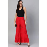 Red solid rayon sharara for women, mid-rise casual wear
