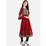 Maroon printed cotton bell sleeve kurti for women's casual wear