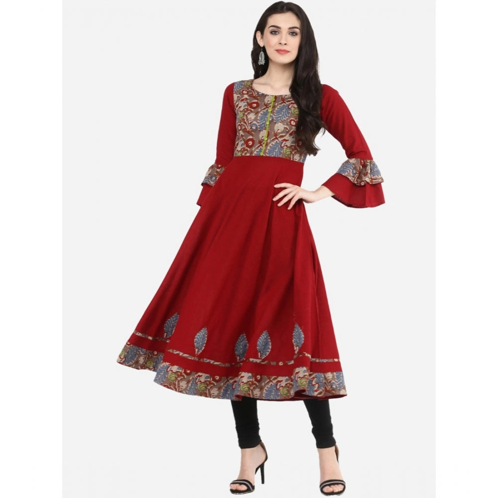 Maroon printed cotton kurti with bell sleeves for casual wear (color may vary)