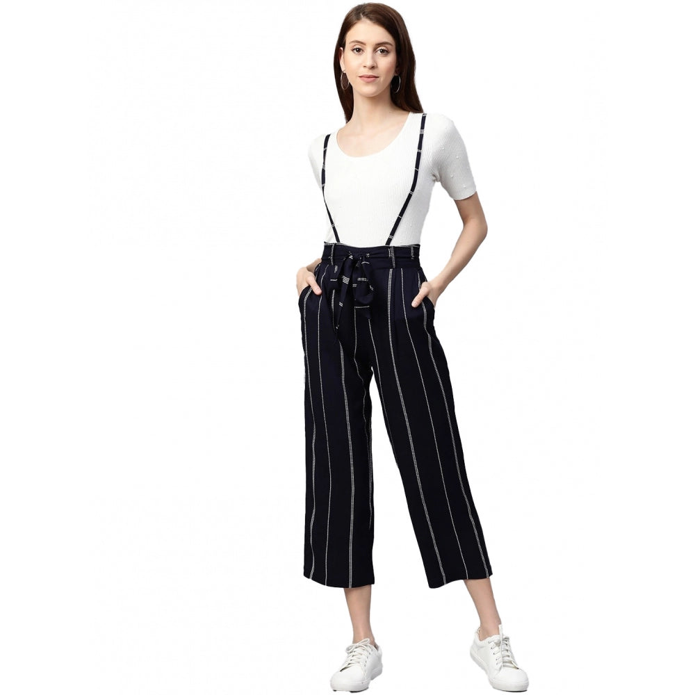 Women's blue rayon dungarees with white crop top