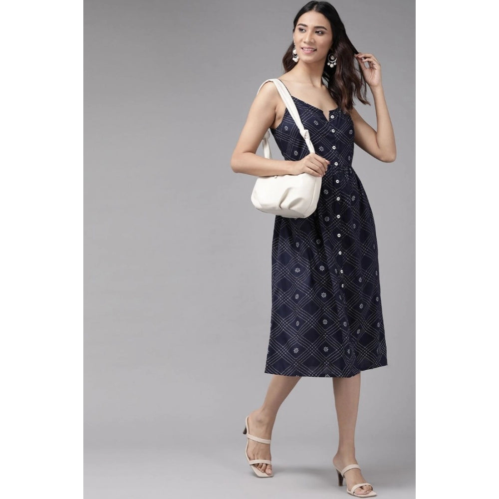 Blue rayon dress with sleeveless design