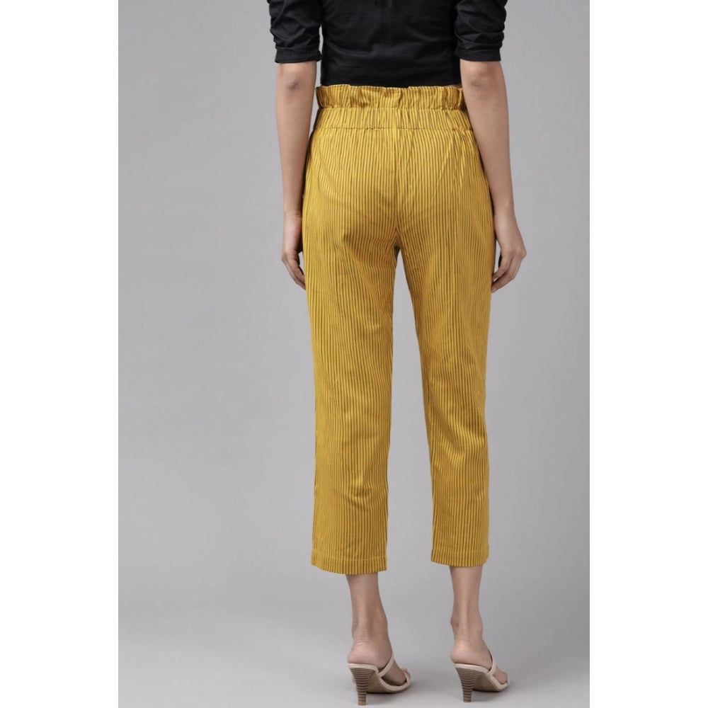 Mustard cotton flex printed trouser pant for women's casual wear (ankle length)