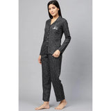 Grey Rayon Polka Dot Printed Night Suit Set - Shirt with Pyjama Pants for Women