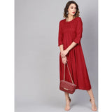 Women's solid rayon dobby dress in maroon color