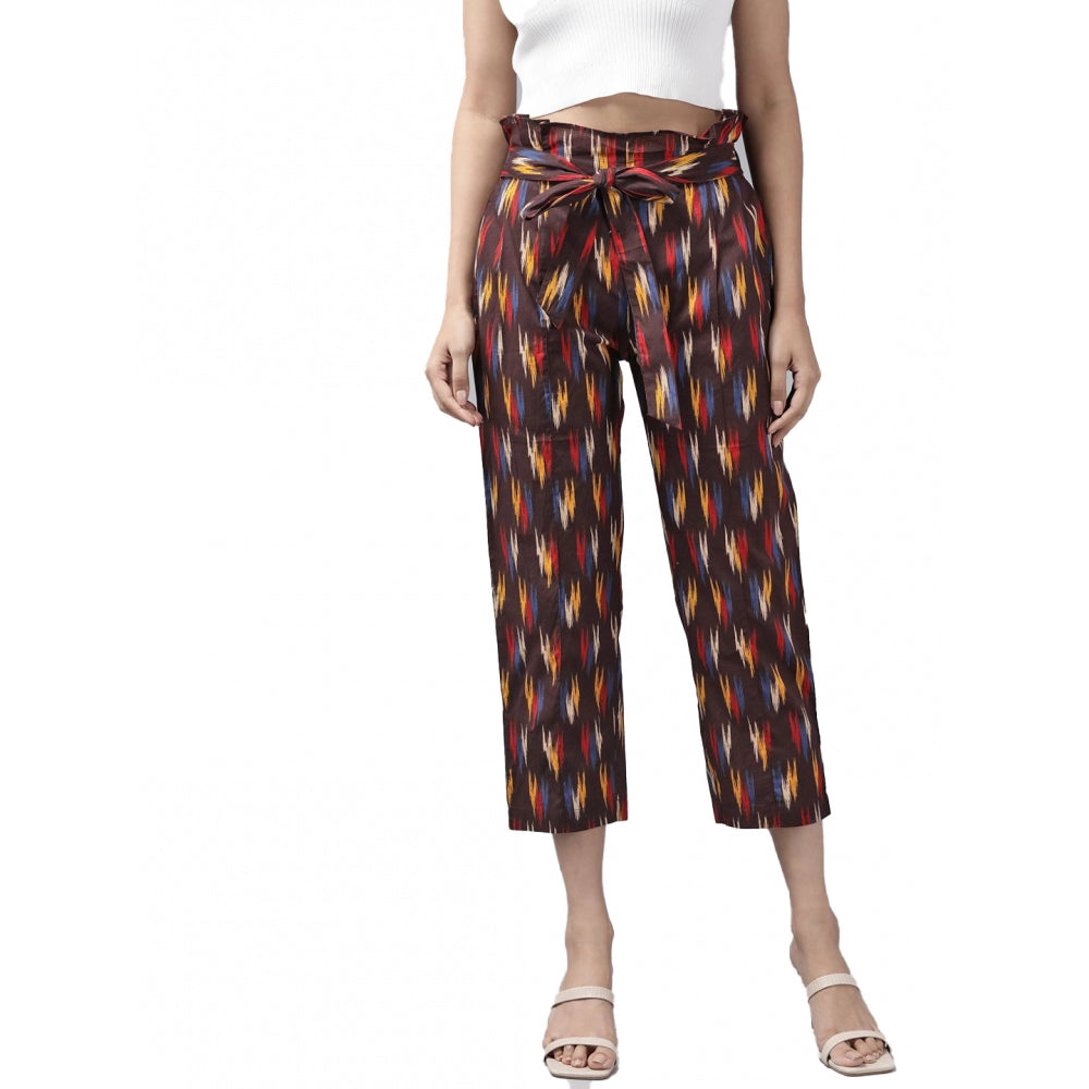 MultiColor printed cotton trouser pant for women, casual style, ankle length