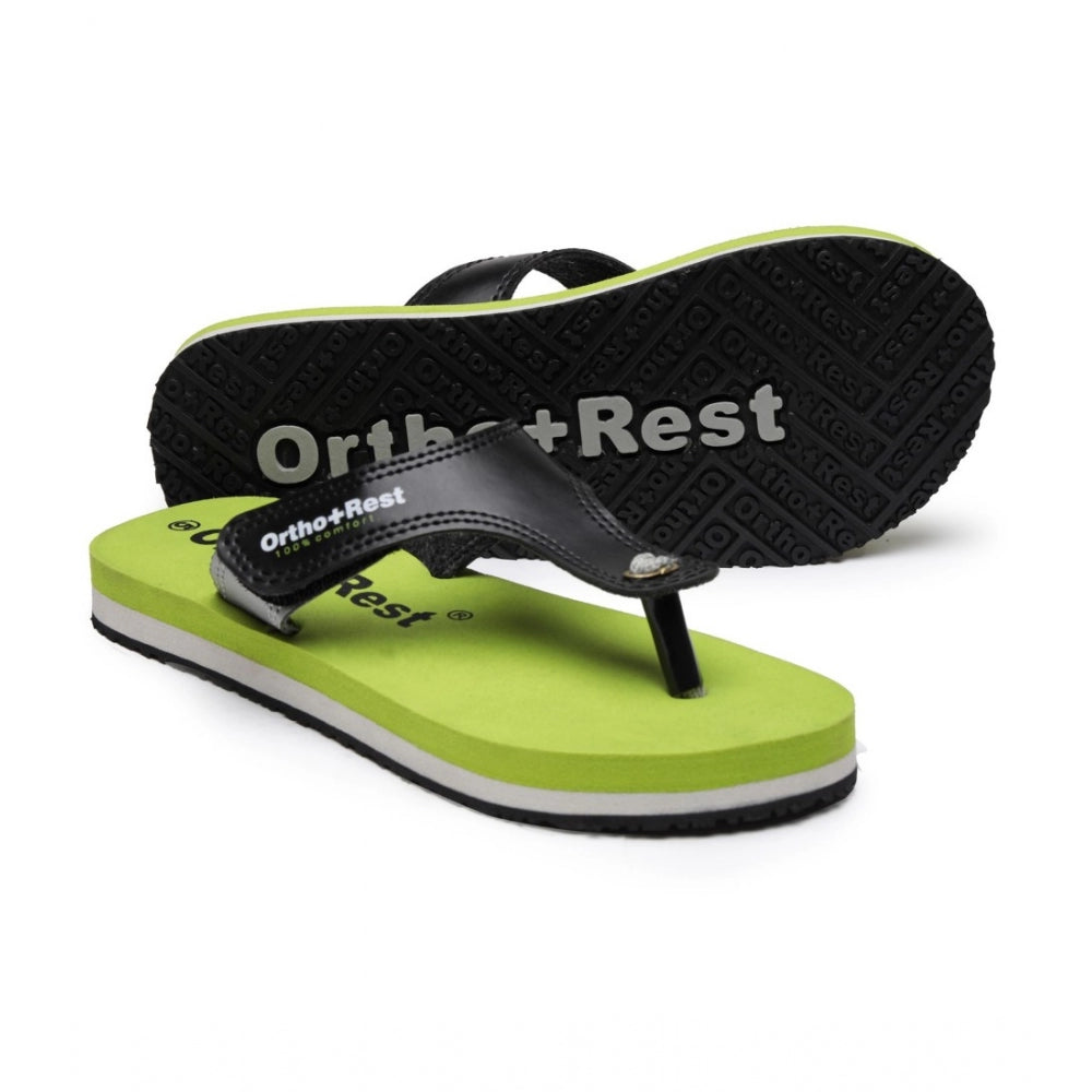 Green unisex rubber flip flop with black trim and sole, orthopedic comfort doctor slipper