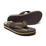 Brown rubber comfort slippers with black strap, flip flop style