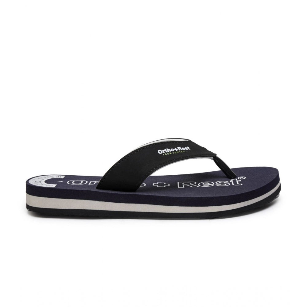 Blue unisex rubber orthopedic slipper, adjustable strap and cushioned footbed