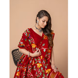 Gillkart Women's Cotton Printed Saree With Unstitched Blouse (Red, 5-6 Mtrs)