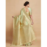 Gillkart Women's Linen Printed Saree With Unstitched Blouse (Pista, 5-6 Mtrs)