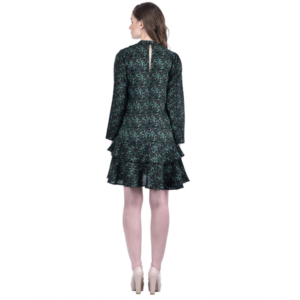 Women's cotton blend floral full sleeves dress green