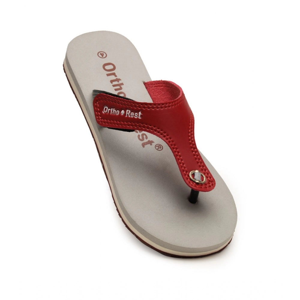 Maroon slippers with a maroon strap, rubber sole, orthopedic design
