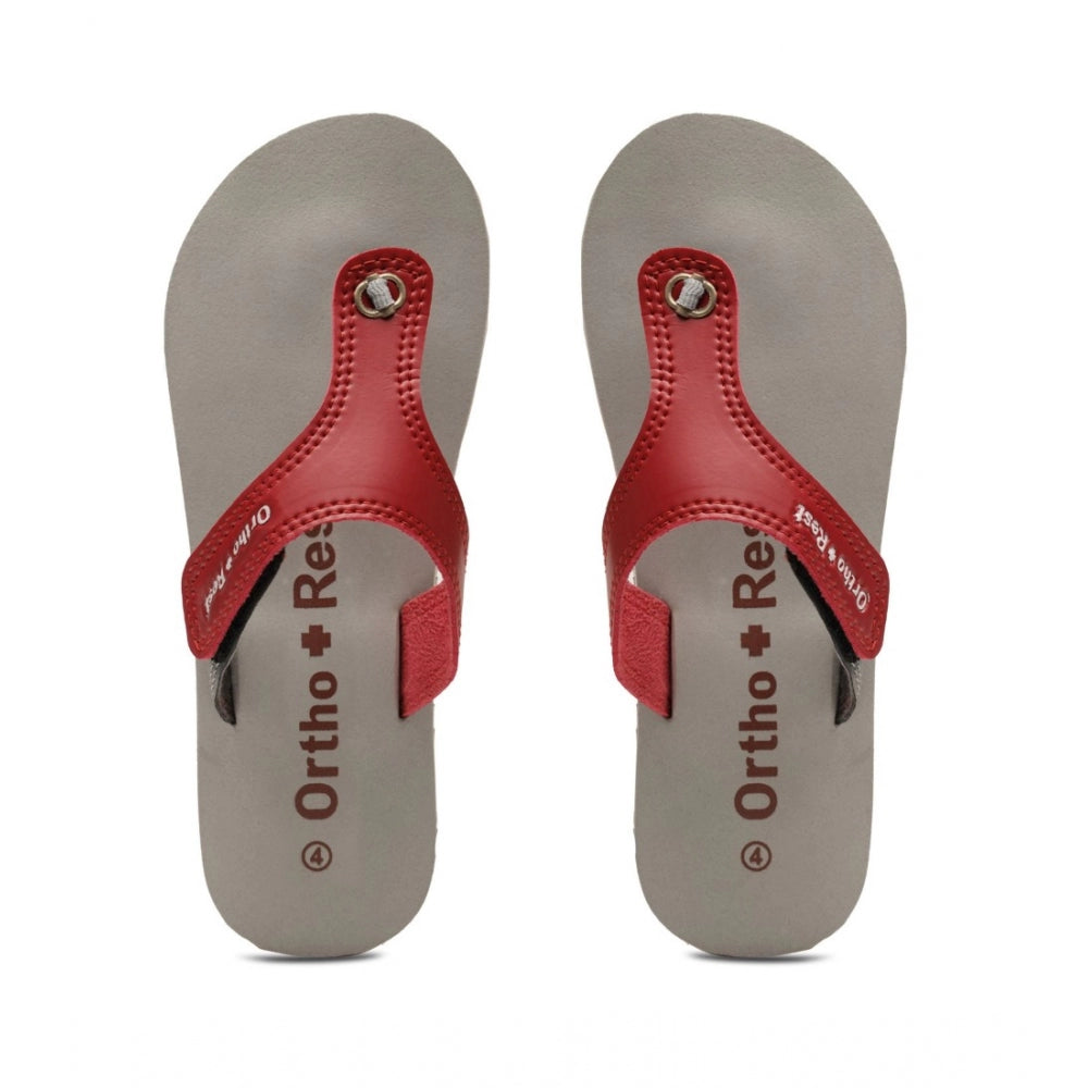 Maroon unisex slippers with orthopedic support and red straps