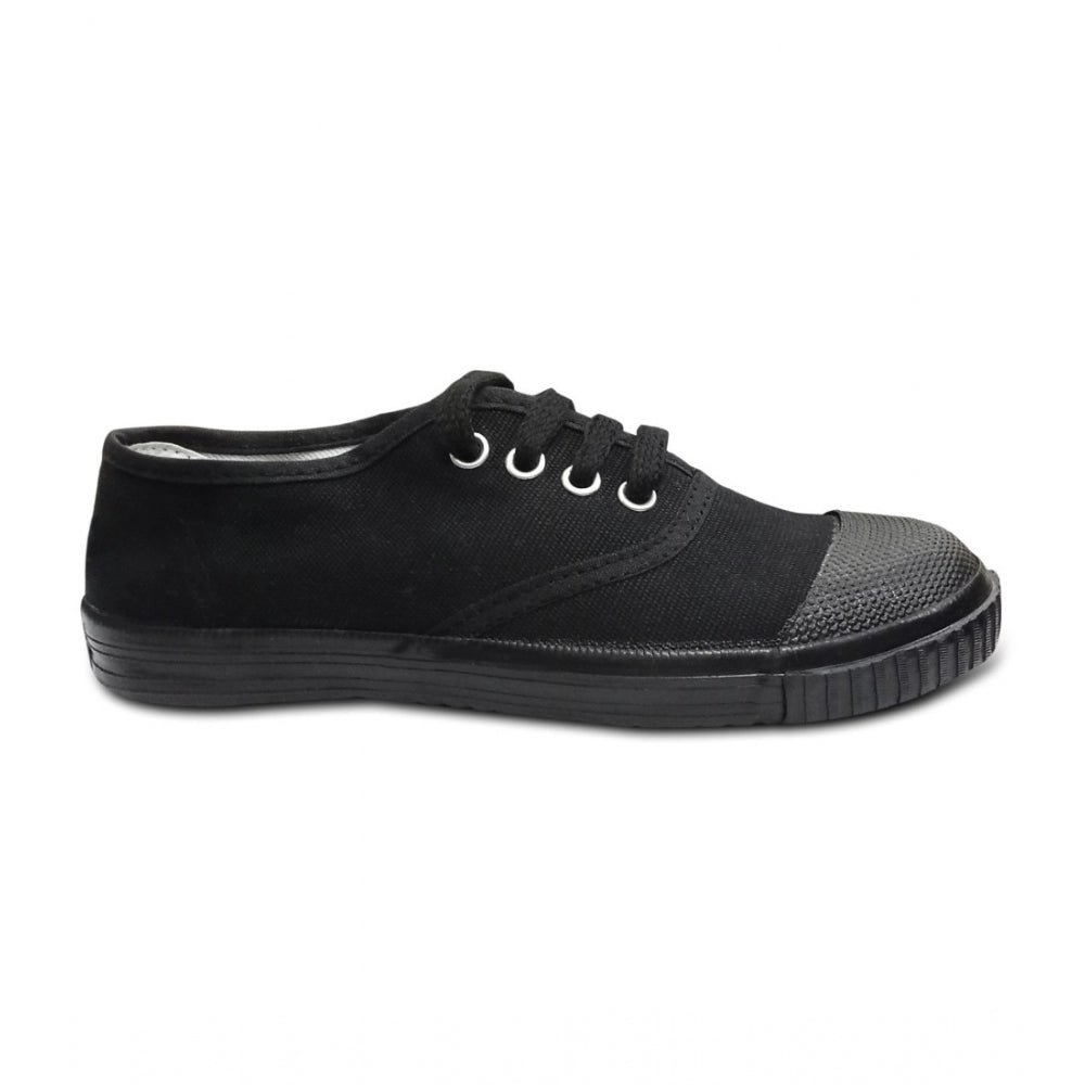 Black lace-up school shoes with a cotton upper