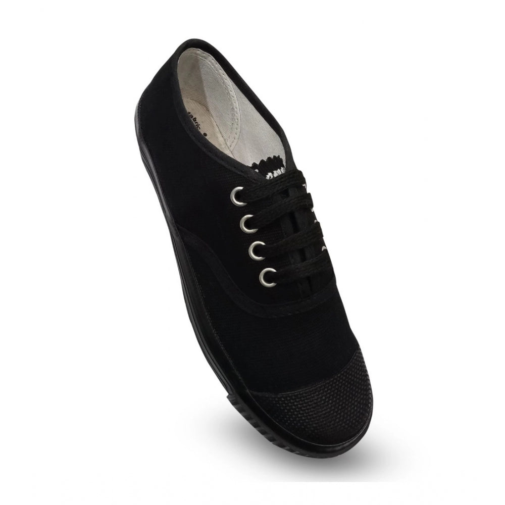 Unisex cotton lace-up school shoe, black