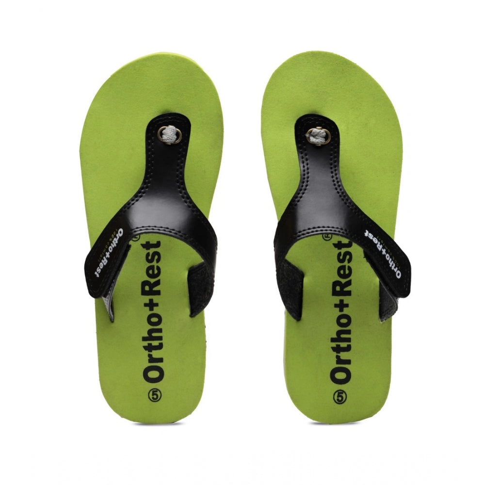 A pair of green unisex slippers, likely Orthopedic due to their design, offering comfort and support for the feet