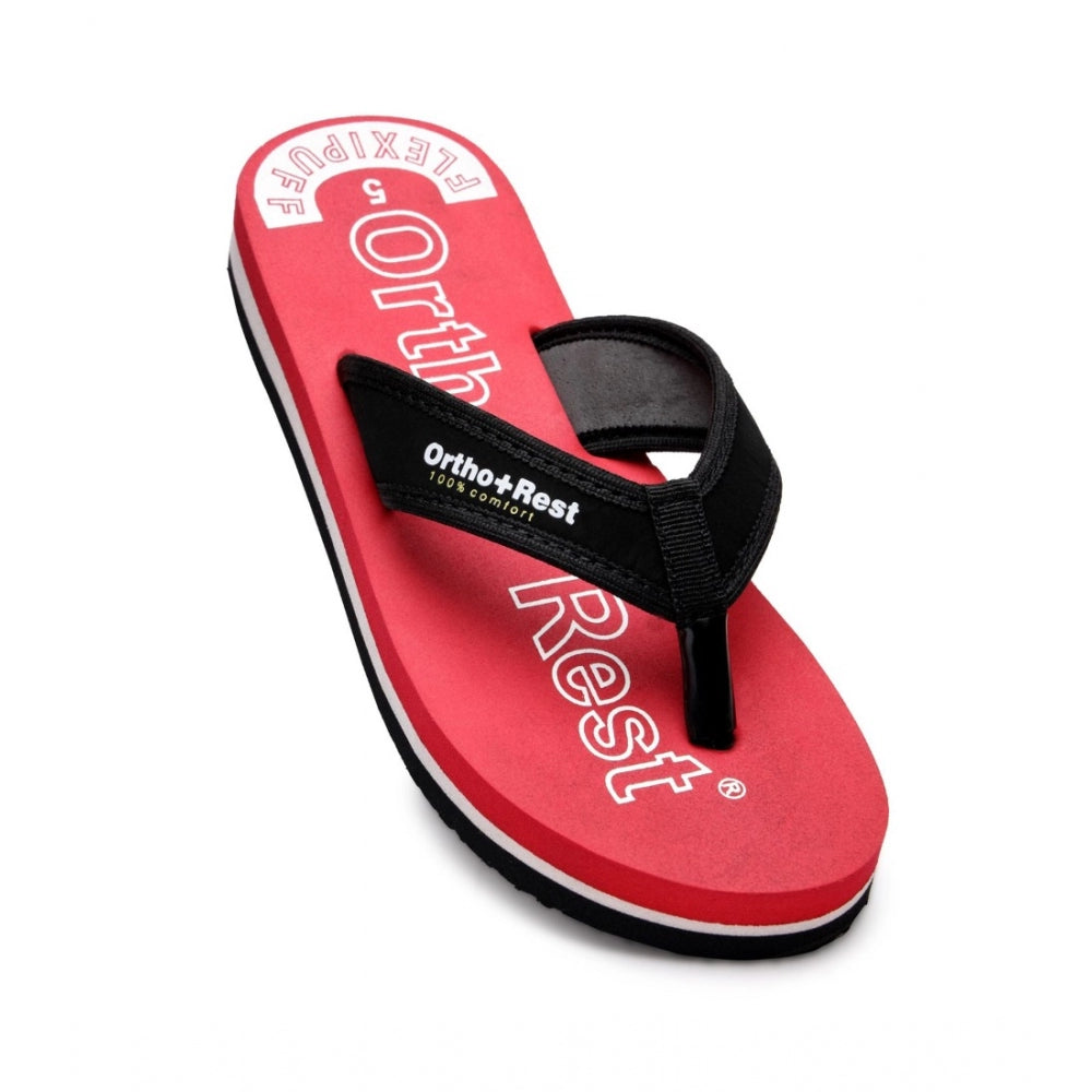Red unisex rubber comfort orthopedic doctor slippers with black straps