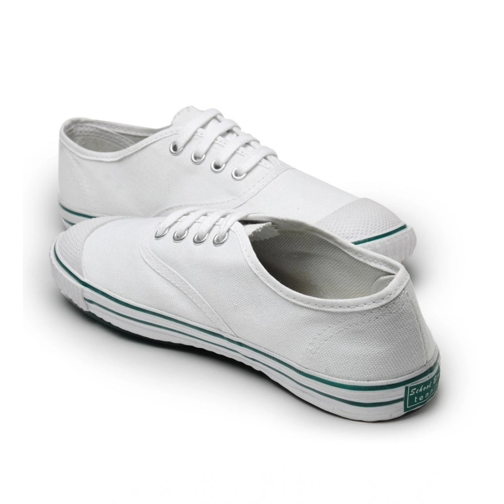 White cotton lace-up school shoe