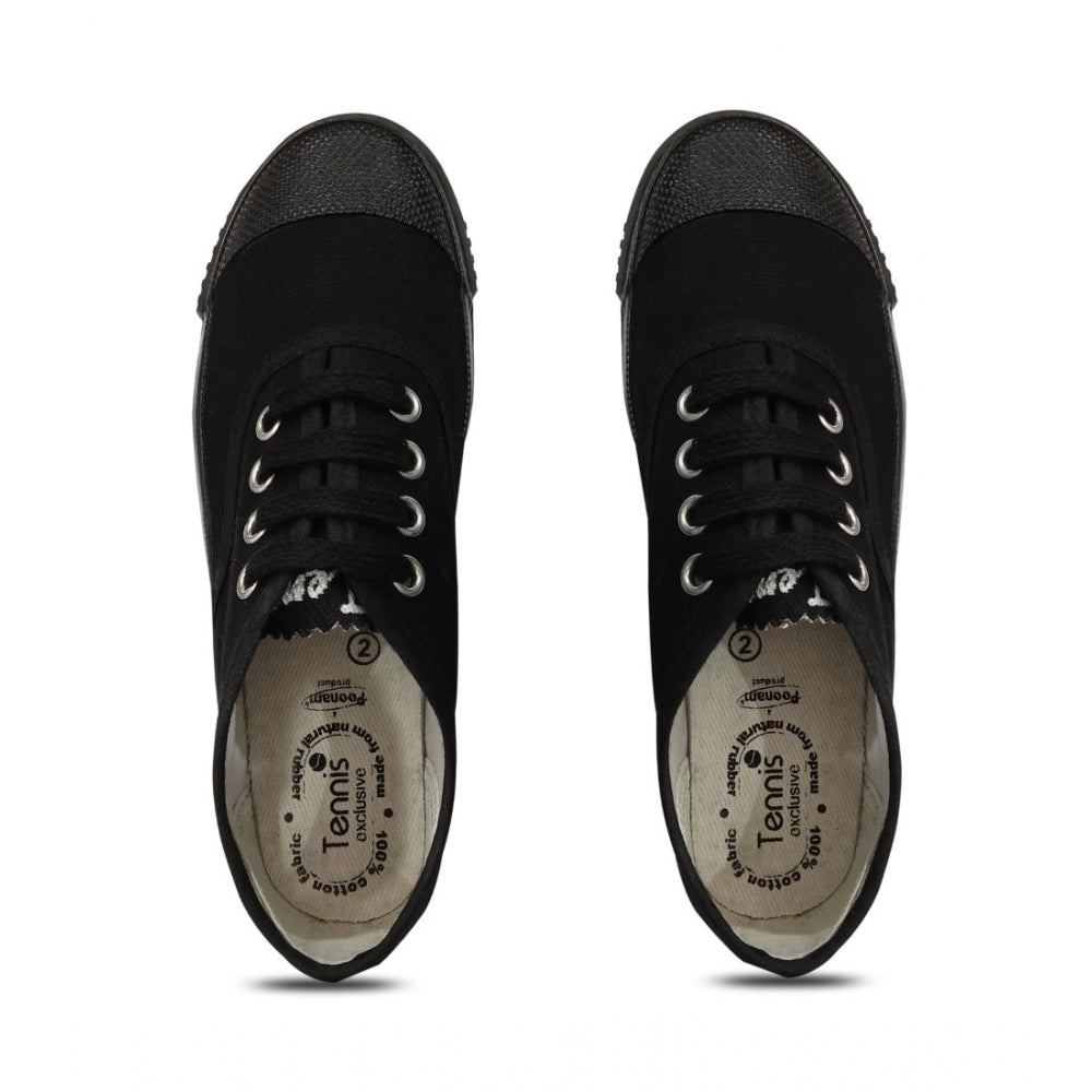 Black cotton canvas school shoe lace-up unisex