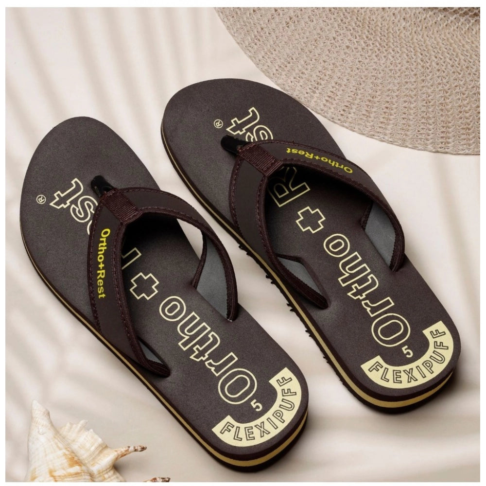 Unisex brown rubber slippers with orthopedic design, comfortable grip, flip flop style