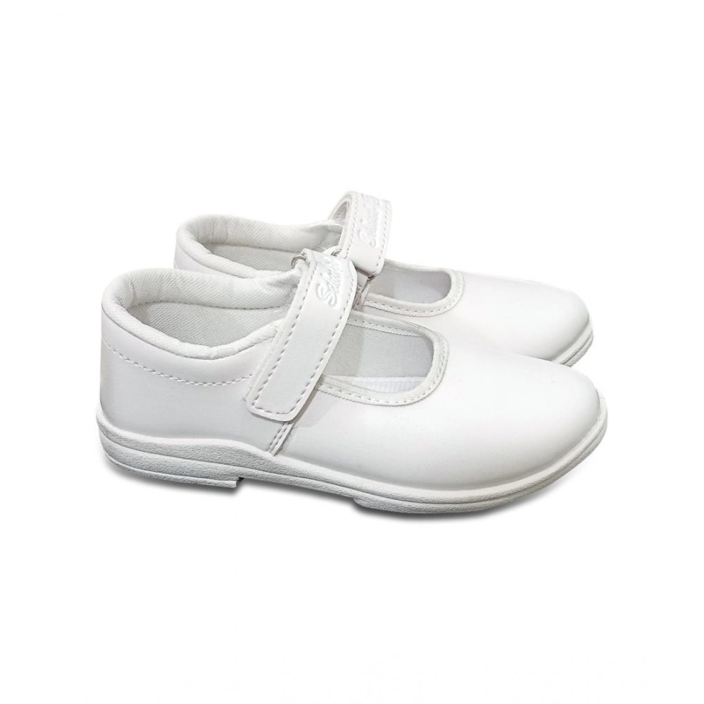 White rexine school shoe with velcro closure and ox ankle