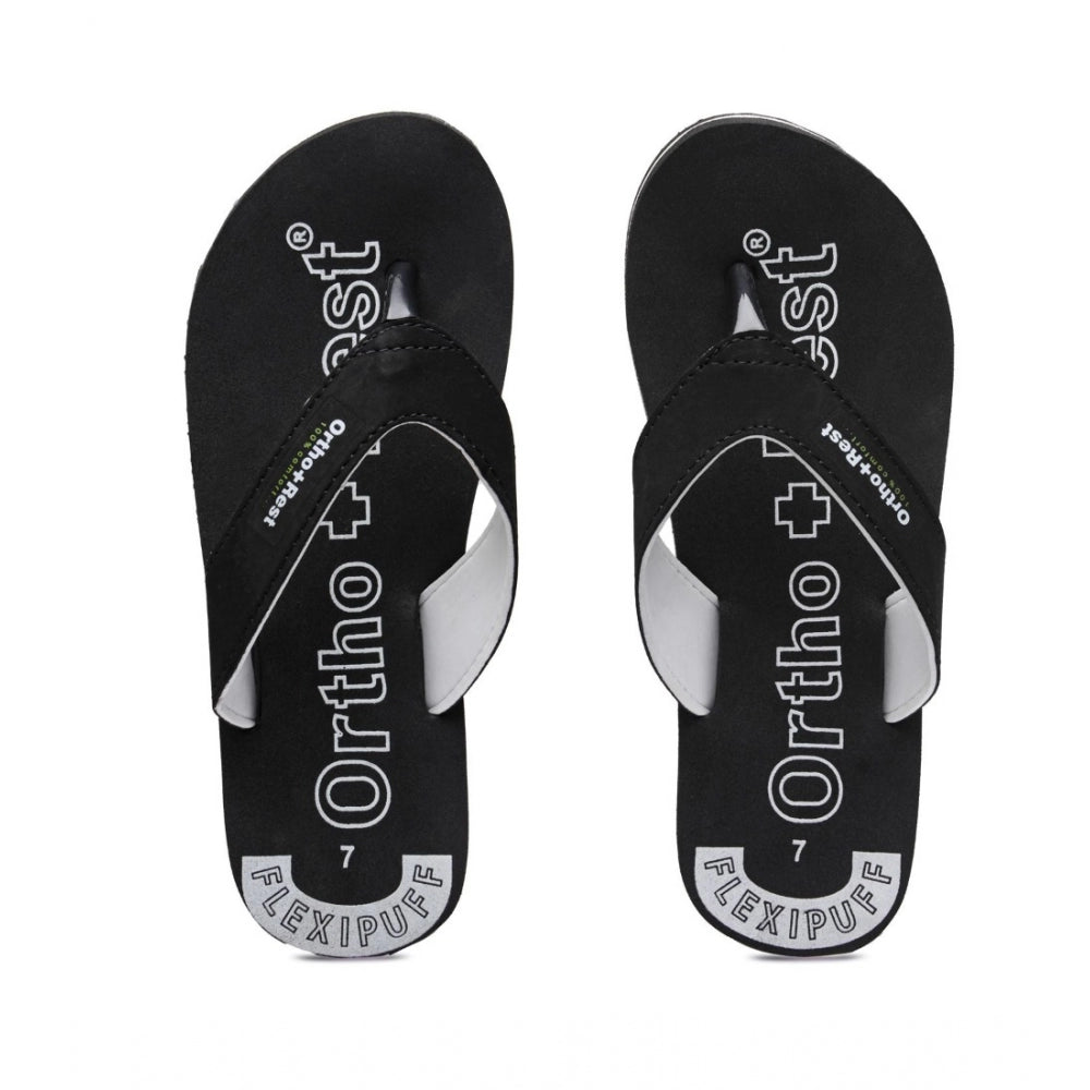 Black unisex rubber slippers with orthopedic design
