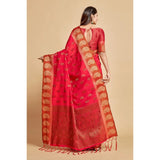 Gillkart Women's Chanderi Cotton Printed Saree With Unstitched Blouse (Pink, 5-6 Mtrs)