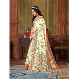 Gillkart Women's Organza Printed Saree With Unstitched Blouse (White, 5-6 Mtrs)