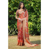 Gillkart Women's Organza Printed Saree With Unstitched Blouse (Orange, 5-6 Mtrs)