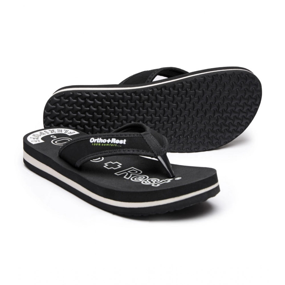 Black rubber doctor slippers with black soles and white trim, featuring a comfortable design for orthopedic support