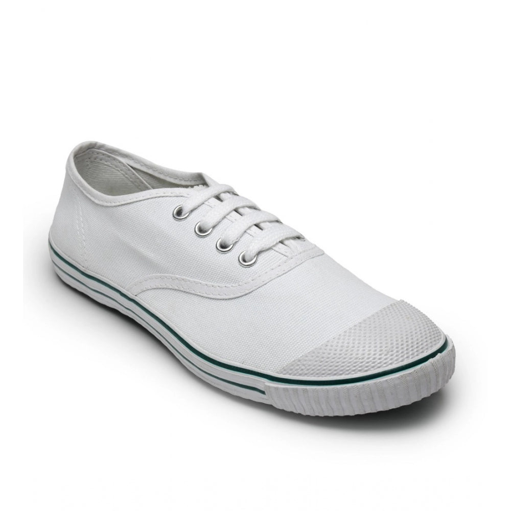 White cotton lace-up school shoe