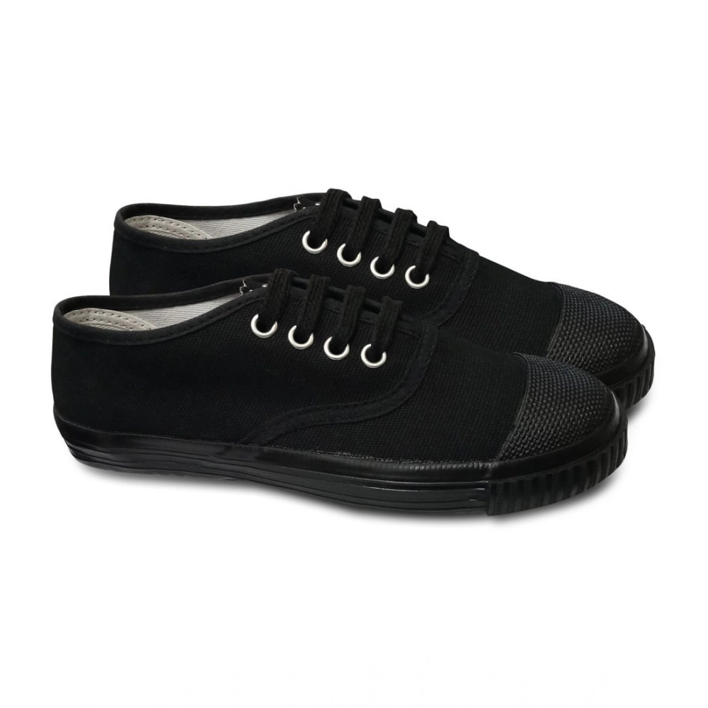 Black cotton lace-up school shoes