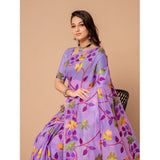 Gillkart Women's Cotton Printed Saree With Unstitched Blouse (Lavender, 5-6 Mtrs)