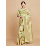Gillkart Women's Linen Printed Saree With Unstitched Blouse (Pista, 5-6 Mtrs)