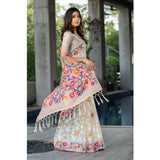 Gillkart Women's Cotton Printed Saree With Unstitched Blouse (Off-White, 5-6 Mtrs)