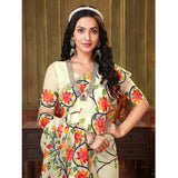 Gillkart Women's Organza Printed Saree With Unstitched Blouse (White, 5-6 Mtrs)