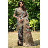 Gillkart Women's Organza Printed Saree With Unstitched Blouse (Grey, 5-6 Mtrs)