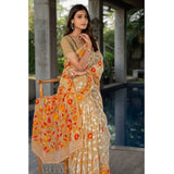 Gillkart Women's Cotton Printed Saree With Unstitched Blouse (Beige, 5-6 Mtrs)