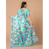 Gillkart Women's Cotton Printed Saree With Unstitched Blouse (Sky Blue, 5-6 Mtrs)