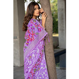 Gillkart Women's Cotton Printed Saree With Unstitched Blouse (Lavender, 5-6 Mtrs)