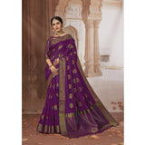 Gillkart Women's Chanderi Cotton Printed Saree With Unstitched Blouse (Purple, 5-6 Mtrs)