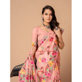 Gillkart Women's Cotton Printed Saree With Unstitched Blouse (Pink, 5-6 Mtrs)